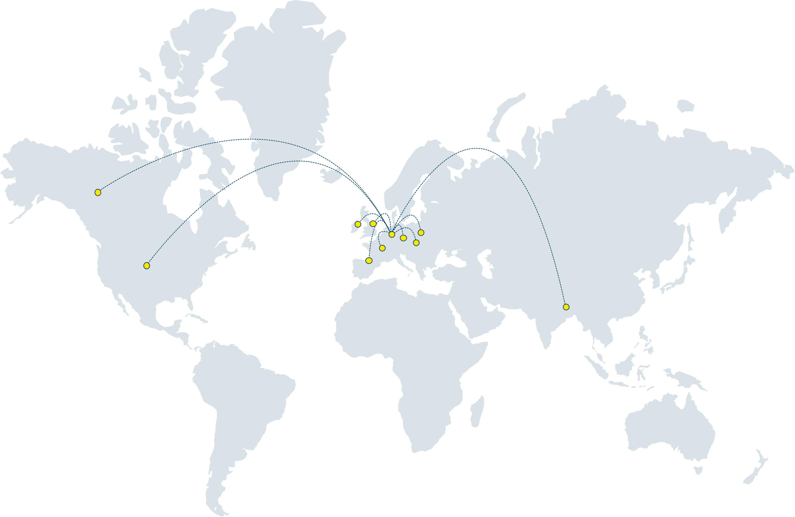 World map with visualisation of international collaborations