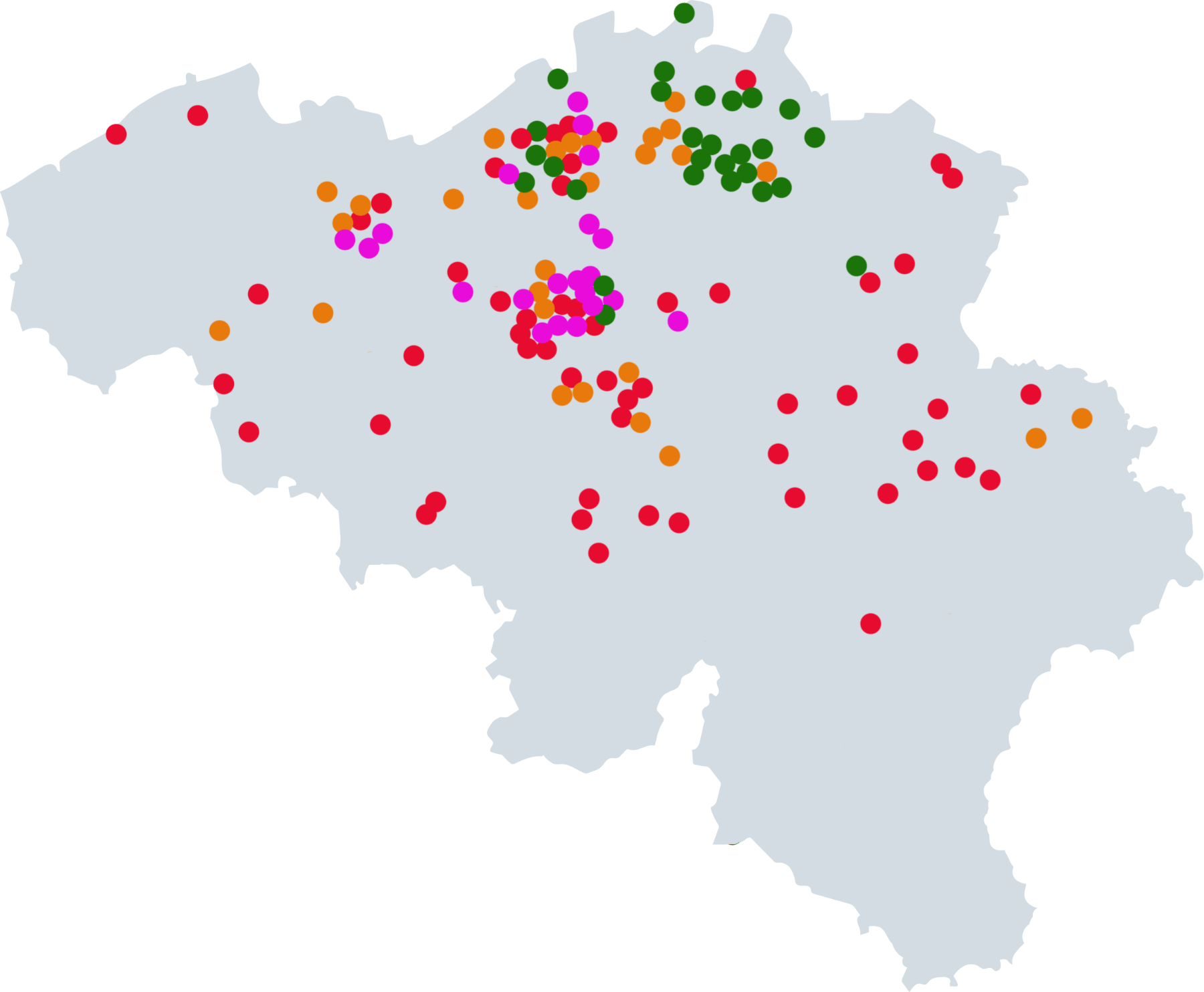 Map of Belgium with locations of properties under management