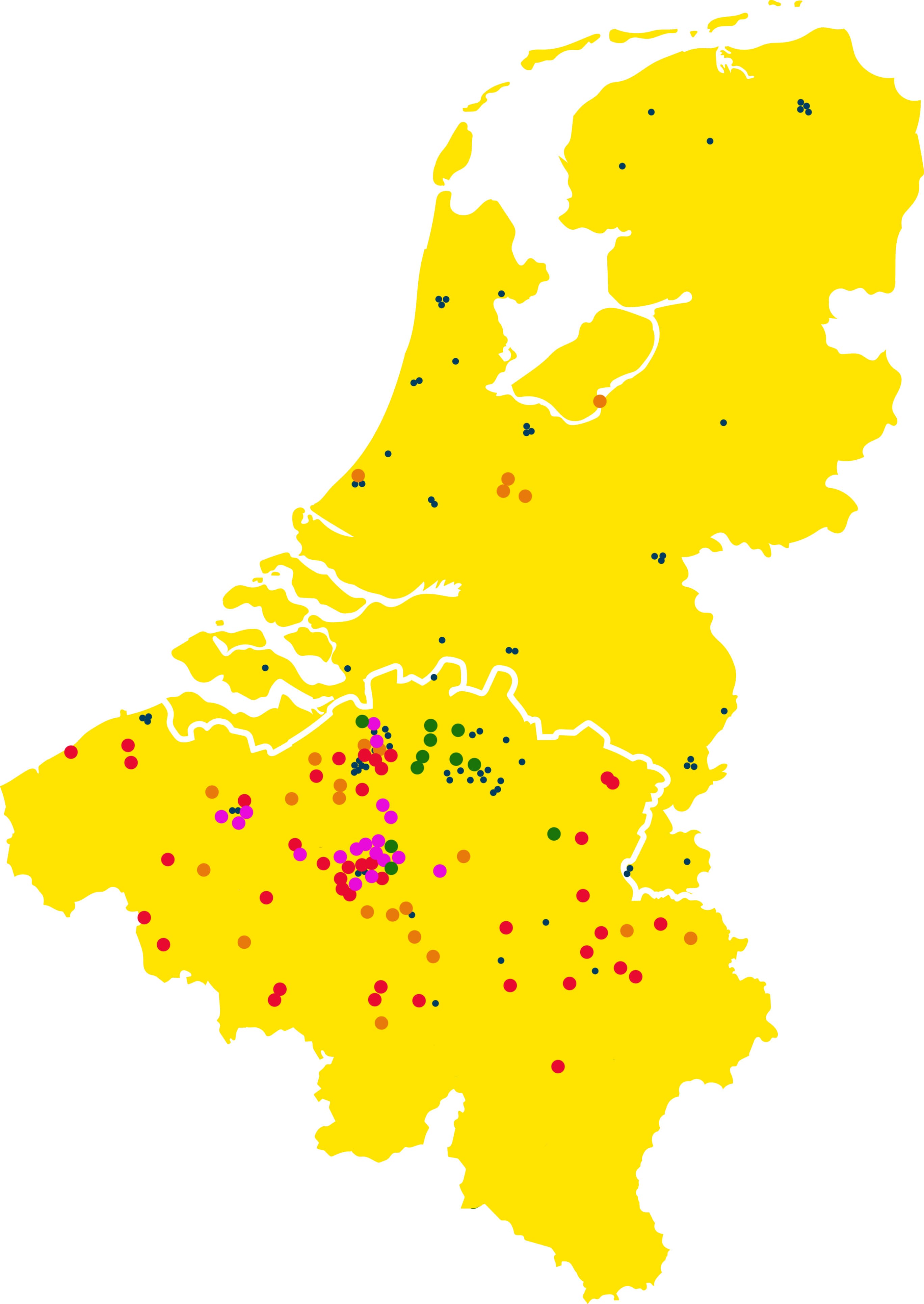 Kaart van België met locaties van vastgoed in beheer